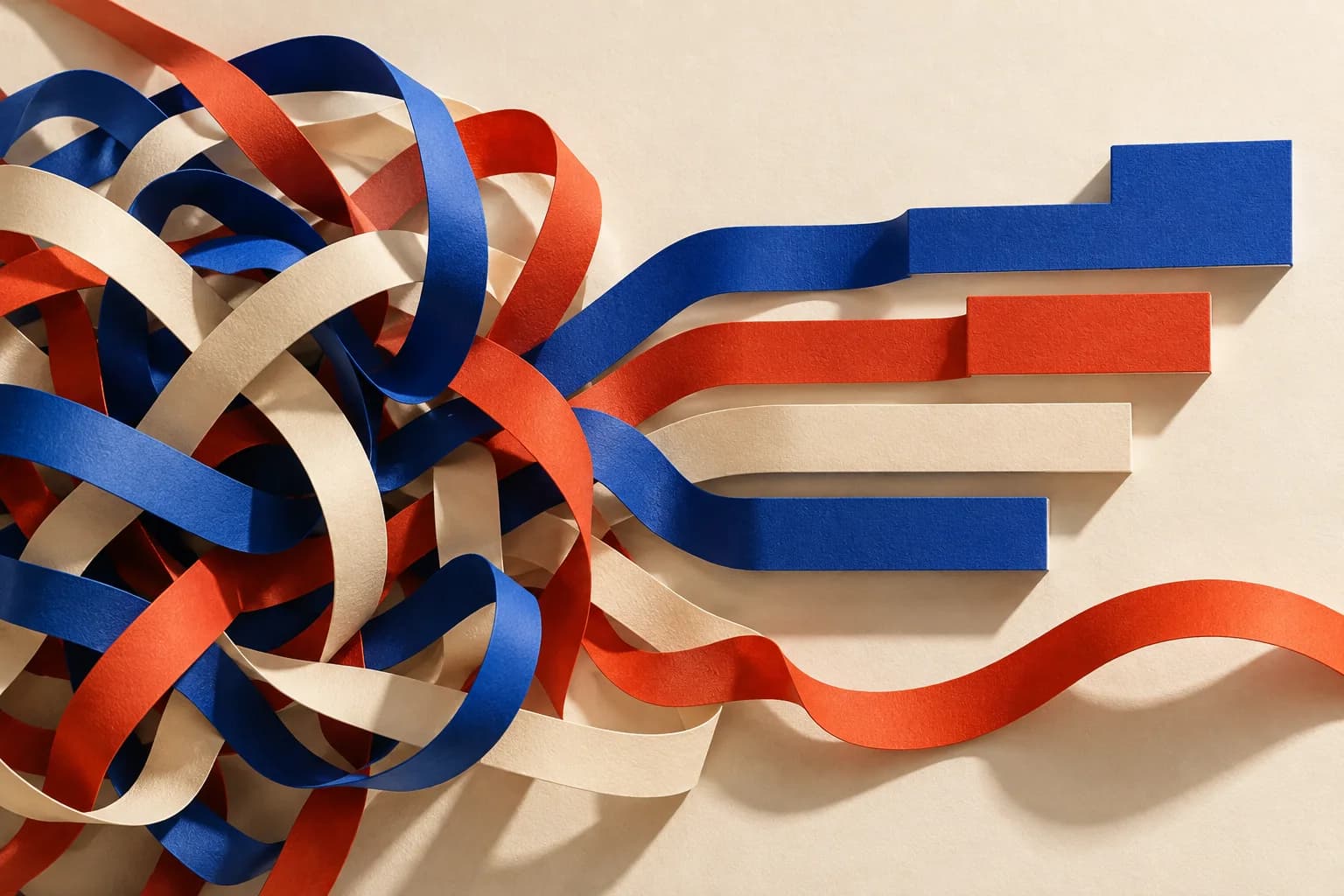 Concept image : Colored paper strips organized into chart-like forms