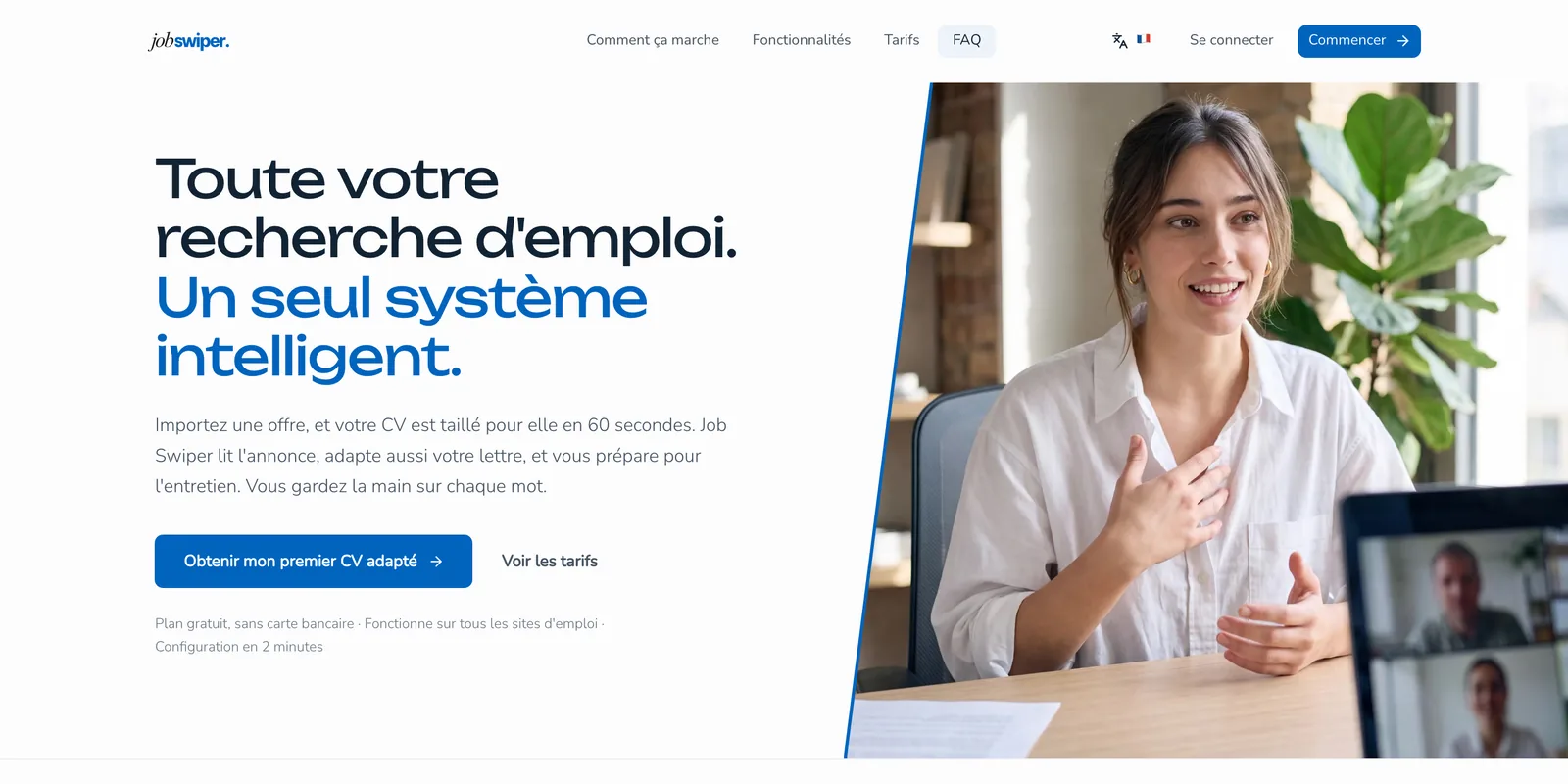 Page d'accueil de jobswiper.ai en production