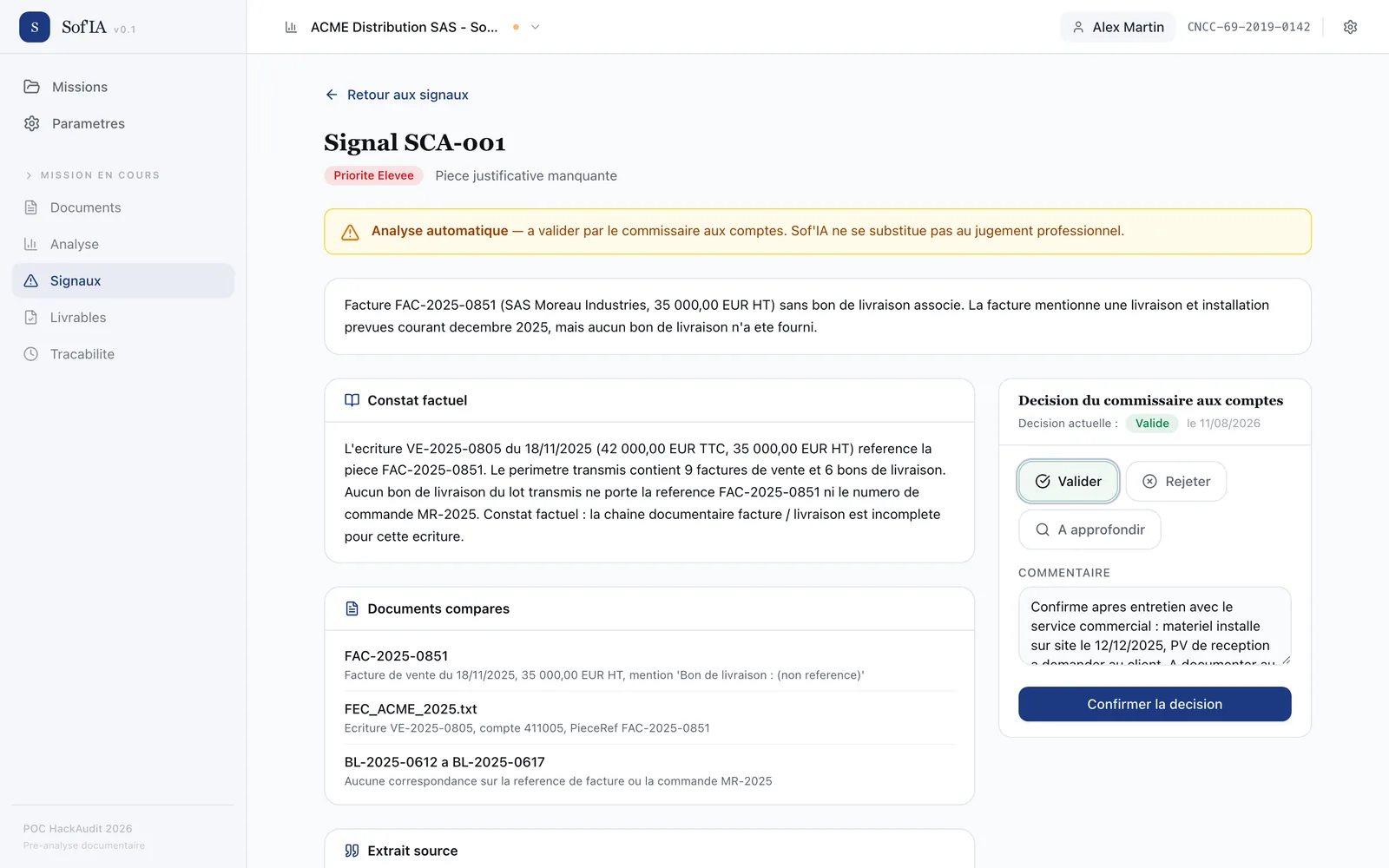 A signal in detail: factual finding, compared documents and the auditor's decision